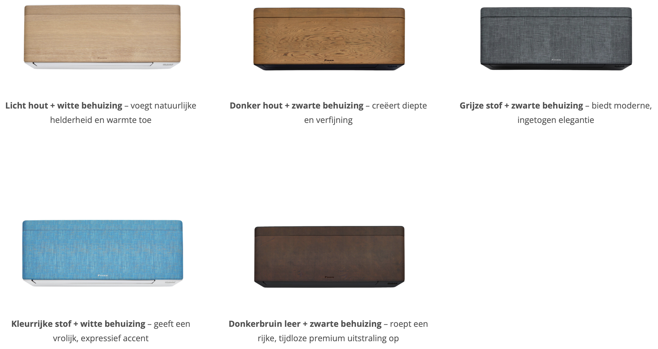 Nieuwe Daikin Stylish airco designs met hout, stof en leer afwerking