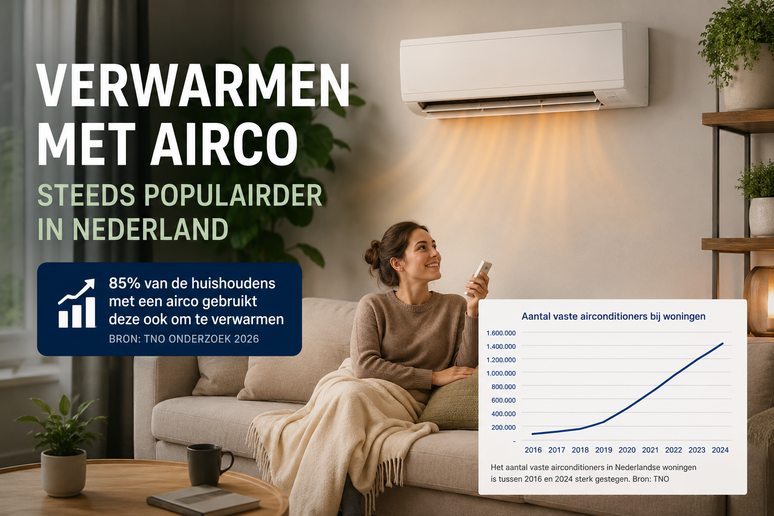 Verwarmen met een airco wordt steeds populairder in Nederland volgens TNO onderzoek uit 2026